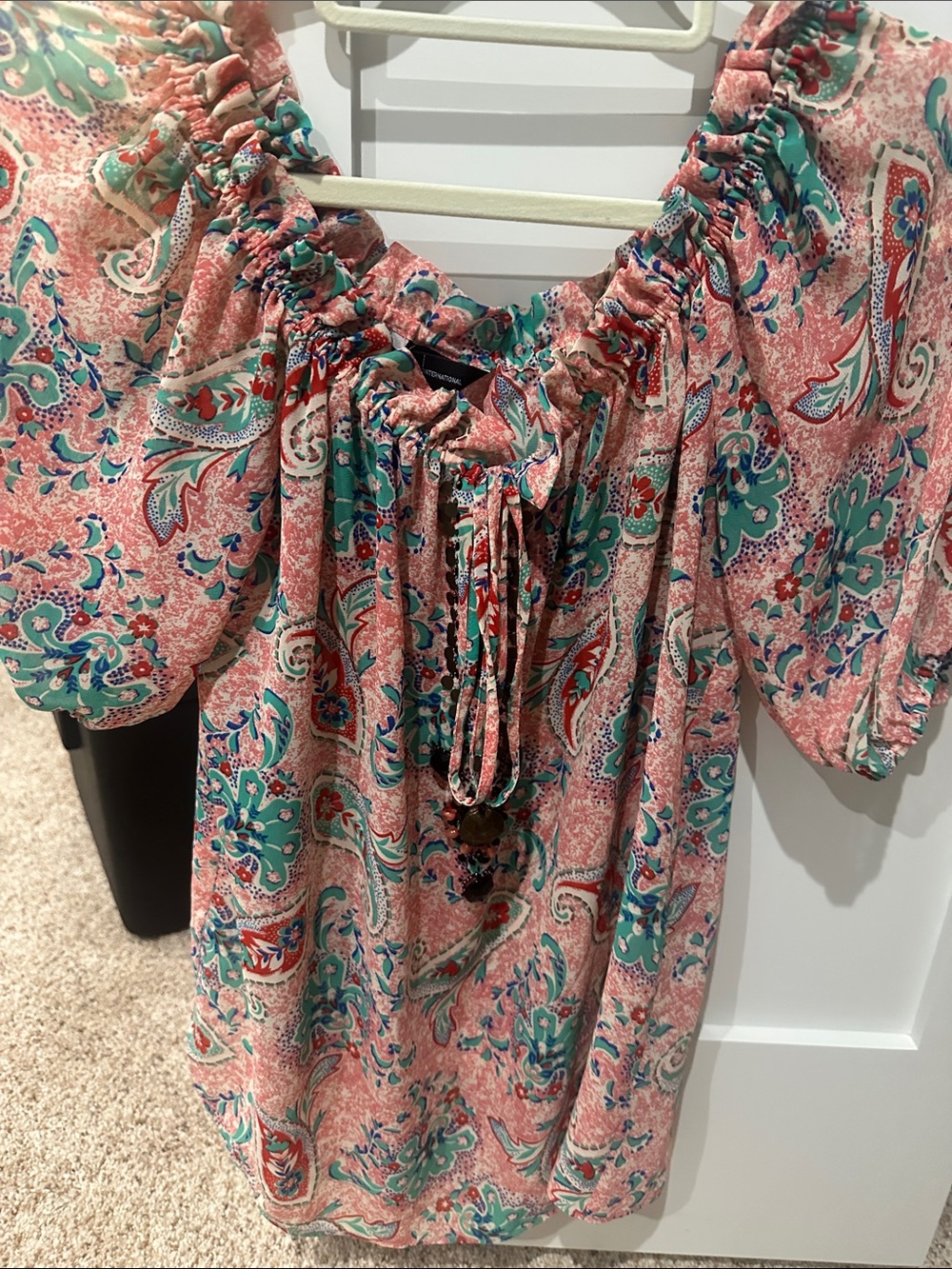 Moda International Pink Paisley Peasant Tunic with Teal Accents